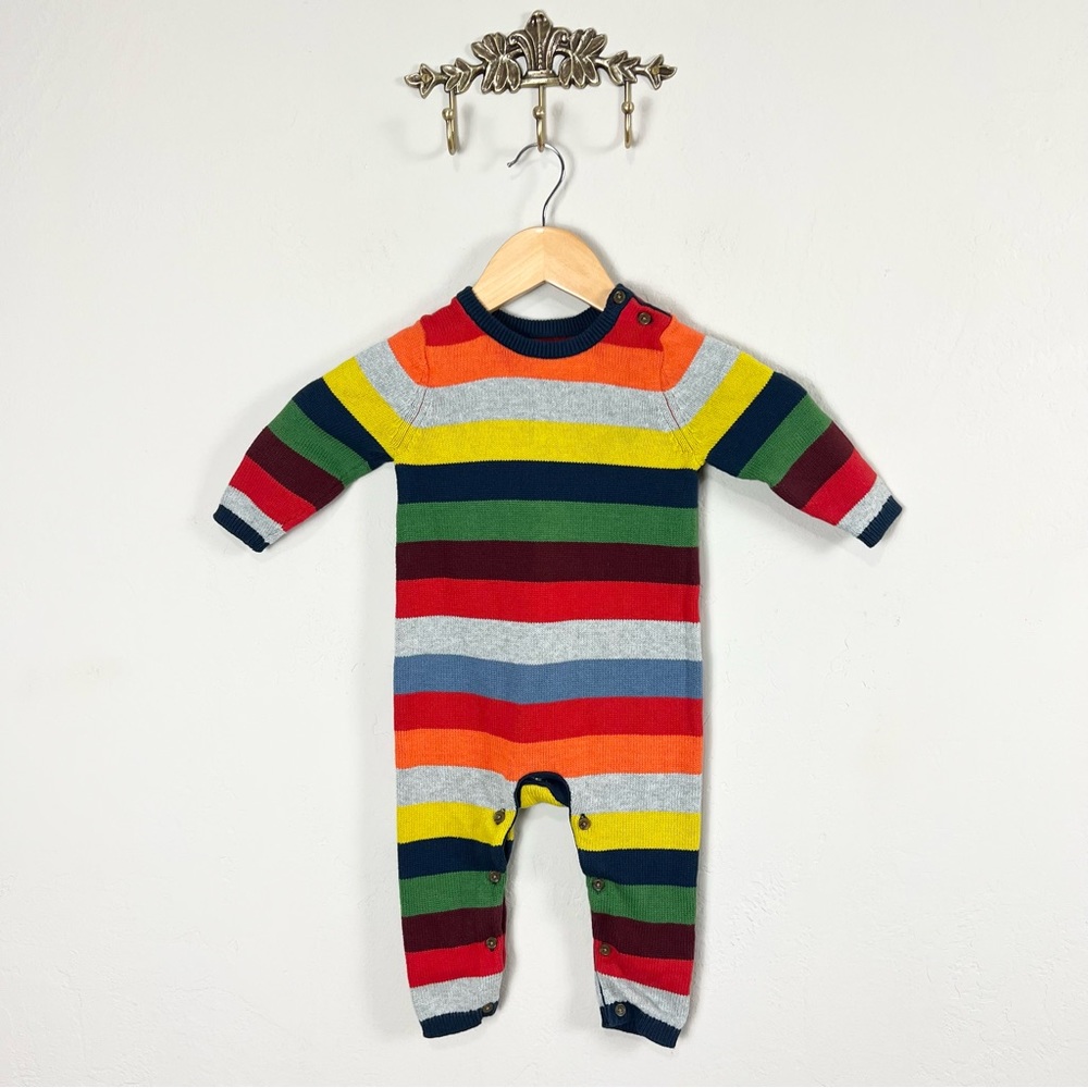 Gap Rainbow Striped Sweater Knit 100% Cotton Romper Baby Size 12-18 Months
